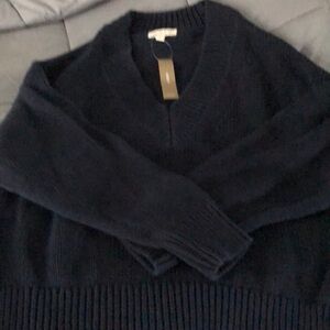 J Crew Relaxed V Neck Sweater Size M Navy